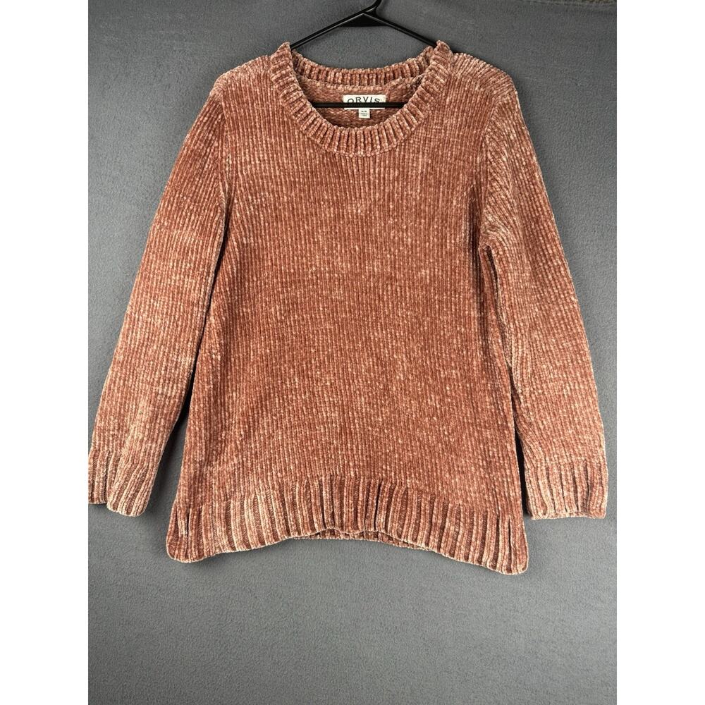 Orvis Sweater M Chunky Knit Soft Chenille Dusty Rose Velvety Warm Crew Neck